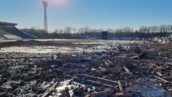 The Desna Stadium in Chernihiv was practically destroyed by shelling from the Russian occupiers