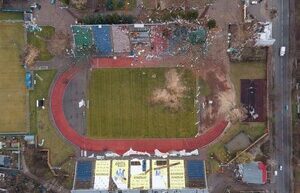 An unexploded 500-kilogram projectile was found at the destroyed football stadium in Chernihiv