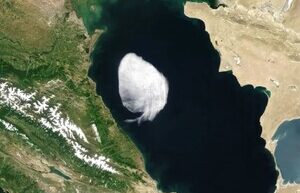 The satellite recorded a strange cloud over the Caspian Sea